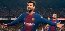  ?? EPA ?? Lionel Messi, 30 anni, esulta dopo il gol all’Espanyol
