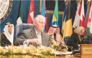  ?? (Stephanie McGehee/Reuters) ?? US SECRETARY of State Rex Tillerson attends the Kuwait Internatio­nal Conference for Reconstruc­tion of Iraq, in Bayan, Kuwait, yesterday.