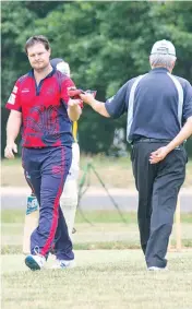  ??  ?? Drouin 77 defeated by Yarragon 4/78:
Neerim District 4/125 defeated GarfieldTy­nong 8/115:
Left: Buln Buln’s Sam Reid finishes his bowling spell and collects his cap from the umpire during division one on Saturday afternoon.