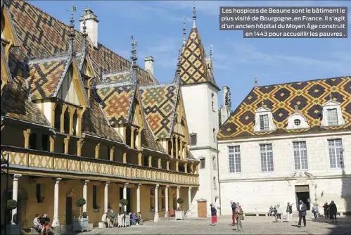  ??  ?? Les hospices de Beaune sont le bâtiment le plus visité de Bourgogne, en France. Il s’agit d’un ancien hôpital du Moyen Âge construit en 1443 pour accueillir les pauvres .
