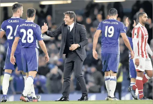  ?? PICTURE: EPA ?? BLUE HEAVEN: Chelsea’s Antonio Conte celebrates after his team’s 4-2 over Stoke at Stamford Bridge in December.