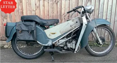  ??  ?? Original and unrestored Velocette LE, from 1955.