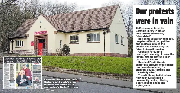  ??  ?? Eastville library and, left, Richard and Judy’s plea to save our libraries in yesterday’s Daily Express