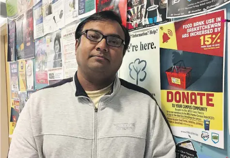  ?? ASHLEY MARTIN ?? Hammad Ali calls the University of Regina Students’ Union Cares Pantry program a “huge help” for students like him with tight budgets. The program provides grocery and household items. Ali moved to Regina from Bangladesh to pursue his master’s degree in computer science.