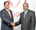  ??  ?? (From left): Omar Saeed, CEO of Service Group and Asanga Weerasingh­e, Joint Managing Director of Almar Group after signing the agreement