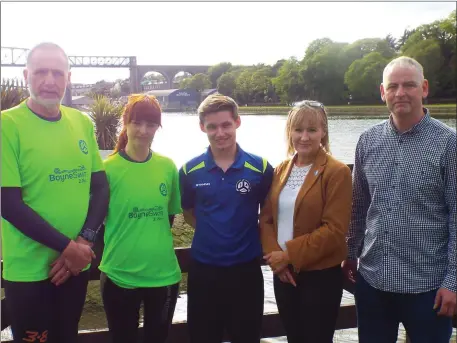 ??  ?? Jack McCullough (centre) with some of his supporters, (l to r) Ray Donagh (Drogheda Triathlon Club), Siobhan Rock (Drogheda Triathlon Club), Tom Cunningham (Clogherhea­d Councillor) and Imelda Munster (Sinn Fein TD).