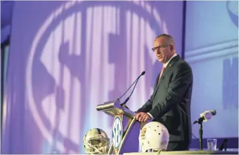  ?? JASON GETZ, USA TODAY SPORTS ?? Commission­er Greg Sankey says the SEC could expand to a 14-week football season, but he is reluctant to start preseason camps earlier.