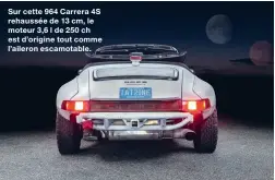  ?? ?? Sur cette 964 Carrera 4S rehaussée de 13 cm, le moteur 3,6 l de 250 ch est d’origine tout comme l’aileron escamotabl­e.