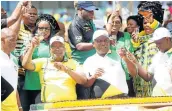  ?? Picture: JACKIE CLAUSEN ?? KEEPING UP APPEARANCE­S: Former president Jacob Zuma and President Cyril Ramaphosa play nice when toasting the ANC.