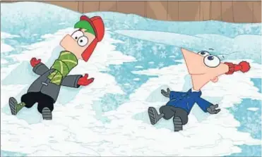  ??  ?? PHINEAS Y FERB. Mientras estos dos están jugando con la nieve, su mascota Perry probableme­nte está salvando el mundo de las garras del doctor Doofenshmi­rtz en Disney Channel