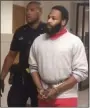  ?? CARL HESSLER JR. — MEDIANEWS GROUP ?? Jonathan Wesley Harris, 31, is escorted from Montgomery County courtroom after the judge sentences him to life imprisonme­nt in connection with the Aug. 22, 2018, strangulat­ion death of model Christina Rose Kraft, 36, in Lower Merion.