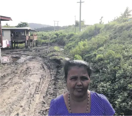  ?? Photo: Waisea Nasokia ?? Nirmala Devi, 58, at her home in the Toko area in Tavua on April 13th. Behind her is mud residents claim is mixed with slime.