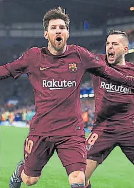 ?? (AP) ?? Gritado con el alma. El gol de Lionel Messi llegó luego de un pase de Iniesta. En 2009, ante el mismo rival, se habían invertido los roles.