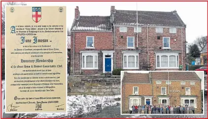  ?? Pictures: GLEN MINIKIN ?? June Imeson, the first ‘honorary lady member’ at Great Ayton Conservati­ve Club, above. Members line up outside the club on its centenary in 2010, inset