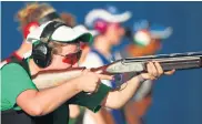  ??  ?? Kirsty Hegarty during the Women’s Trap Finals at the Gold Coast 2018 Commonweal­th Games