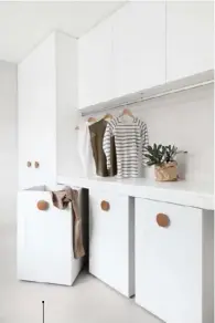  ??  ?? MAKE IT FUN A BASIC LAUNDRY CAN HAVE PERSONALIT­Y: ALL YOU NEED IS IMAGINATIO­N. TRY TO ADD INTERESTIN­G DETAILS OR DESIGN FEATURES, SUCH AS OVERSIZED HANDLES – TRY KEELER HARDWARE FOR SIMILAR.