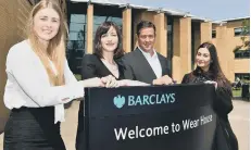  ??  ?? Houghton and Sunderland South MP Bridget Phillipson and Jes Staley (centre) launch the Barclays recruitmen­t scheme with apprentice­s Natasha Lackenby and Francessca Teasdale.