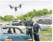  ?? JOE PHELAN/THE KENNEBEC JOURNAL 2017 ?? A Maine State Police drone hovers in Augusta, Maine. A measure in Congress would affect government purchases of Chinese drones.