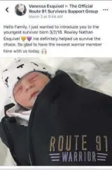  ?? Vanessa Esquivel ?? Vanessa Esquivel announced her son’s birth in a post to an online support group for survivors of the Las Vegas shooting.