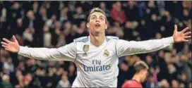  ?? REUTERS ?? Real Madrid’s Cristiano Ronaldo celebrates his third goal against Real Sociedad.