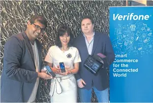  ??  ?? Mr Robson (right) with Verifone executives Apinya Sookthawar­akorn and Valli Lakshmanan. The company plans to introduce three electronic data capture products in Thailand this year.