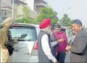  ??  ?? Police commission­er SS Srivastava talking to area residents at the crime spot in Holy City Colony in Amritsar on Saturday. HT PHOTO