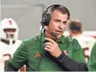  ?? ROB KINNAN/USA TODAY SPORTS ?? Mario Cristobal has compiled a 12-13 record in his two seasons as head coach of the Miami Hurricanes.