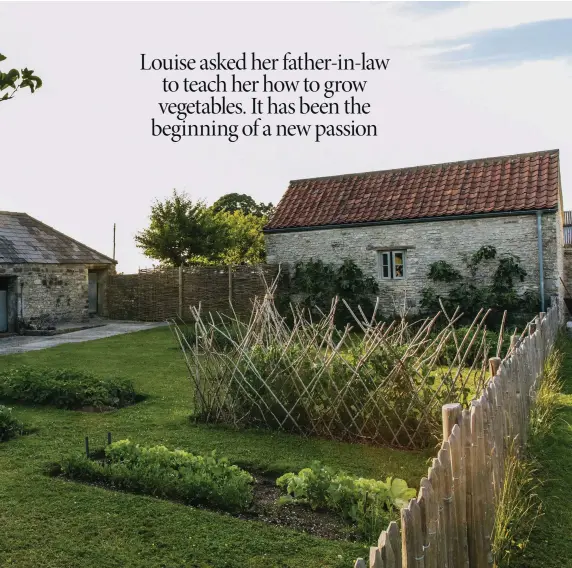  ??  ?? Above The long, low Calf House, used for storing tools, and the Farrowing House, now a home office, frame the Vegetable Garden. Alison recommende­d keeping the vegetable beds simple and adaptable, with no additional edging, so that the family could experiment with what they would really like to grow and eat.