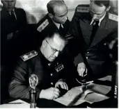  ??  ?? LEFT: The second unconditio­nal surrender at Karlshorst, in the suburbs of Berlin, on 8 May (the delayed ceremony was only completed after midnight on 9 May); Marshal Georgi Zhukov signs for the Soviet Union