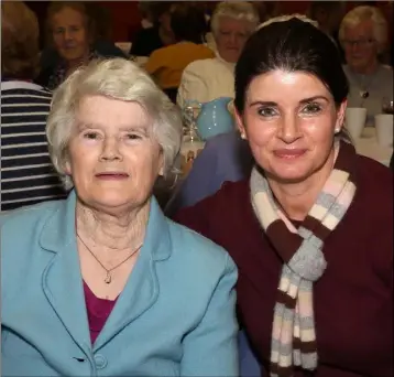  ??  ?? Kathleen O’Dowd and Alice O’Dowd-Kelly at the senior citizens party in Oulart Community Centre.
