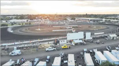  ?? MATT BATES — ENTERPRISE-RECORD FILE ?? An aerial view of opening night for the 66th Gold Cup Race of Champions at the Silver Dollar Speedway in 2019 in Chico.