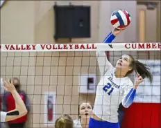  ?? J.J. LaBella/Tri-State Sports & News Service ?? Hampton’s Addison Gindlesper­ger goes for a spike against Spring Grove Saturday in the PIAA Class 3A final.