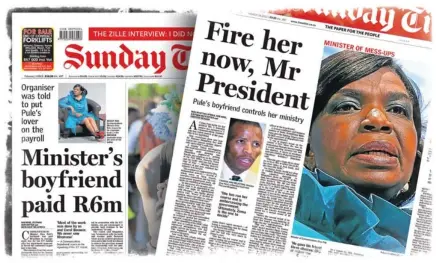  ??  ?? BOYFRIEND-GATE: Two of the front-page reports in our series of exposures on Dina Pule and Phosane Mngqibisa