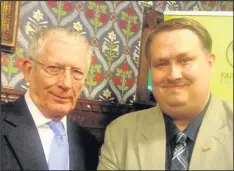  ??  ?? Hinckley and Bosworth Fairtrade Forum chairman Mathew Hulbert, right, met Countdown presenter and former advisor to Lord Sugar on The Apprentice, Nick Hewer, at a reception at e Palace of Westminste­r to mark Fairtrade Fortnight
