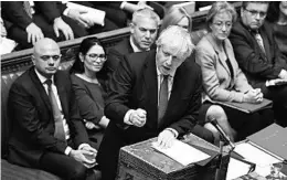  ?? JESSICA TAYLOR/UK PARLIAMENT ?? Prime Minister Boris Johnson focuses on the Brexit bill Friday in the House of Commons.