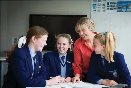  ?? Photo: Jo-Anna Robinson ?? PASSIONATE: Teacher Emma Weber, with students (from left) Tilly McCormack, Lucy White and Olivia Goldsmith.