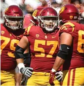  ?? Keith Birmingham/pasadena Star-news ?? USC offensive lineman Justin Dedich (57) during a game against the Rice Owls on Sept. 3, 2022, at the Los Angeles Memorial Coliseum.