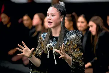  ?? PHOTO: DAVID UNWIN/ STUFF ?? Manukura student Shaye Witehira, speaking in the Manawatu¯ round of the Nga¯ Manu Ko¯rero speech competitio­n.