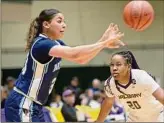  ?? Jenn March / Special to the Times Union ?? Maine’s Adrianna Smith, left, is the top scorer and rebounder in America East. Kayla Cooper, right, co-leads Ualbany with 14.9 ppg.