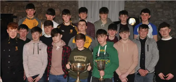  ??  ?? Clyda Under 16 Footballer­s. North Cork league and championsh­ip football winners 2017. Pictured at the clubs juvenile GAA social held on Sunday 4th March, in Springfort Hall. The team was presented with their medals by club stalwart Tom Dorgan. The U16...
