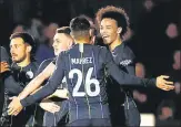  ?? REUTERS ?? Leroy Sane celebrates after scoring Man City’s first goal.