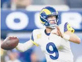  ?? MARCIO JOSE SANCHEZ/AP ?? Rams quarterbac­k Matthew Stafford throws a pass during the first half of a game against the Titans on Nov. 7 in Inglewood, Calif.