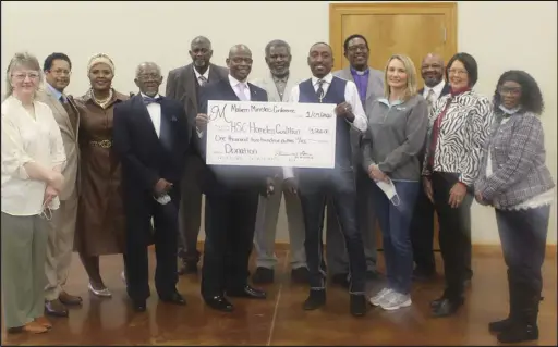  ?? Photo by Virginia Pitts. ?? First Baptist Church in Malvern hosted the Malvern Ministers Conference on Sun. during which a check for $ 1,200 was presented to the Hot Spring County Homeless Coalition.