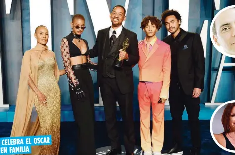  ?? AP ?? CELEBRA EL OSCAR
EN FAMILIA
Concluida la ceremonia de los Oscar, en la que una hora antes de alzarse como mejor actor Will Smith le dio una pescozá a Chris Rock, Smith acudió a la fiesta de Vanity Fair con su esposa, Jada, y sus hijos Willow, Jaden y Trey.