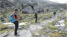  ??  ?? Auch im Sommer keine Seltenheit: Schneefeld­er am Wegesrand.