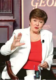  ?? ?? Kristalina Georgieva, directora del FMI, en su discurso sobre la economía global