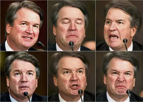  ?? — AFP ?? Range ofemotions: This combinatio­n of pictures showing Kavanaugh undergoing a roller-coaster of emotions as he testifies in Capitol Hill in Washington, DC.