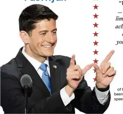  ??  ?? “Have we had our arguments this year? Sure we have. You know what I call those? Signs of life. Signs of a party that’s not just going through the motions, not just mouthing new words for the same old stuff.” House Speaker Paul Ryan