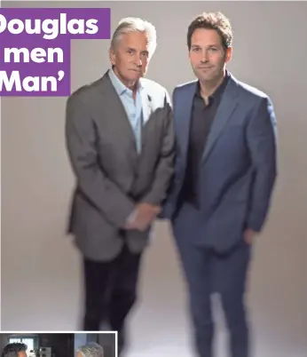  ?? DAN MACMEDAN, USA TODAY ?? Michael Douglas and Paul Rudd enjoy new acting experience­s while filming Ant-Man, the latest Marvel Studios production based on a comic book superhero.