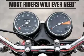  ??  ?? LEFT TO RIGHT: Front disc brake was a big deal in ’69; no point pushing it to the redline, you’ve seen the best of the power by 7500rpm; four-into-four exhaust was cool for the time